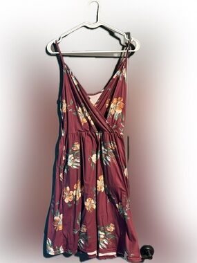 Floral Burgundy V-Neck Short Maxi Dress